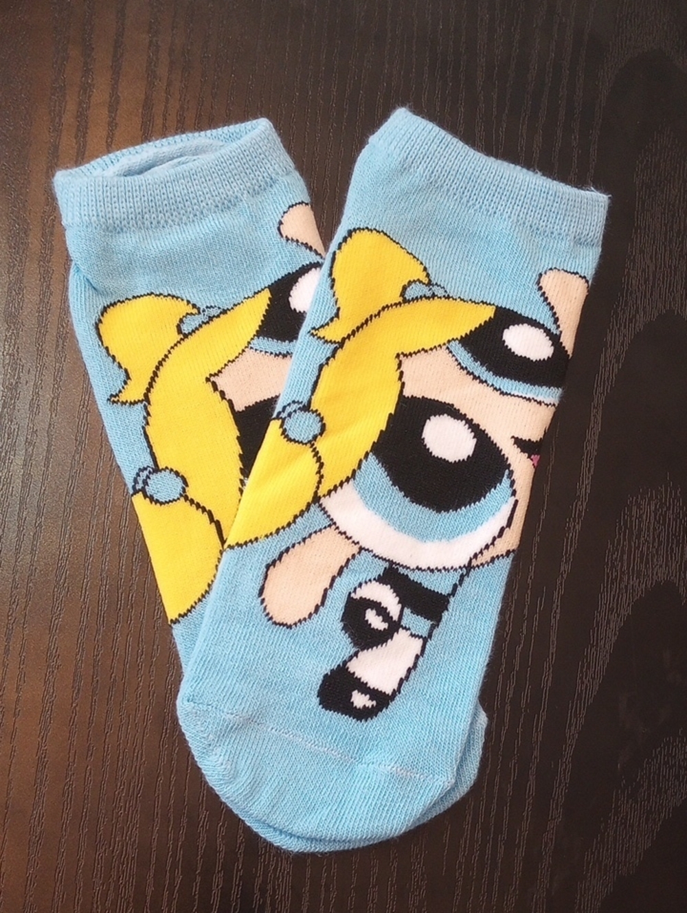 The Powerpuff Girls Bubbles Crew Ankle Socks Yellow Blue Size 4-10